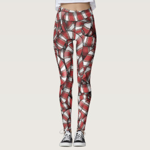 Leggings Sucres de canne Abstraits à rayures rouges tordues
