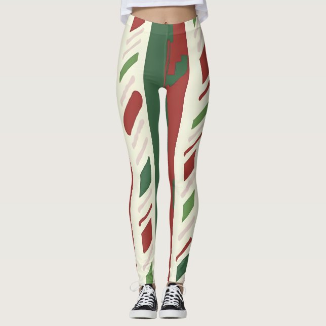 Leggings Sucres de canne festifs en rouge et vert (Devant)