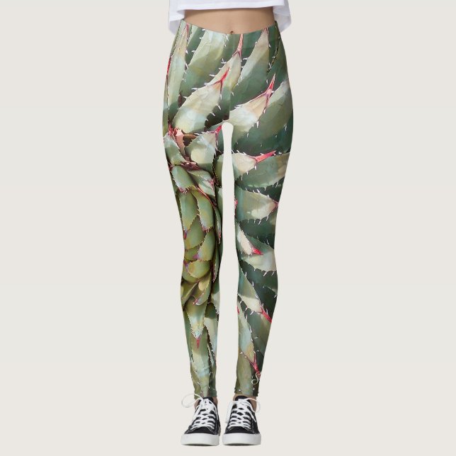 Leggings sud-ouest, vert d'agave/pourpre avec nom (Devant)