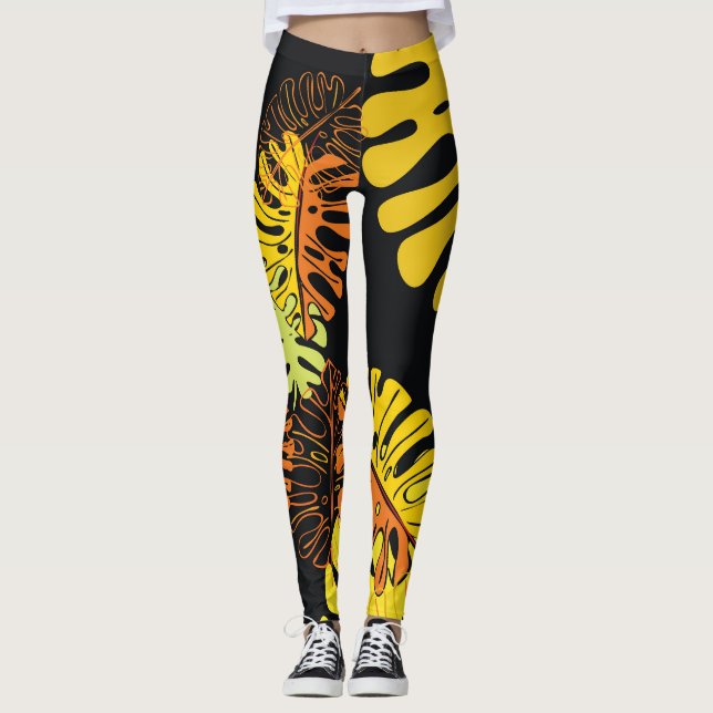 Leggings Summer Tropical Feuille Design Vintage (Devant)