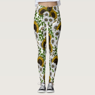 Leggings Sunflowers and daisies, summer garden 3