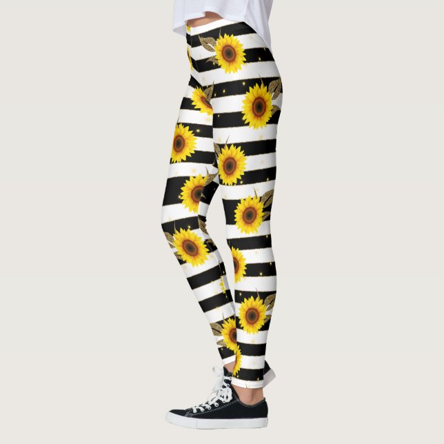 Leggings Sunflowers with Black and White Horizontal Lines (Gauche)