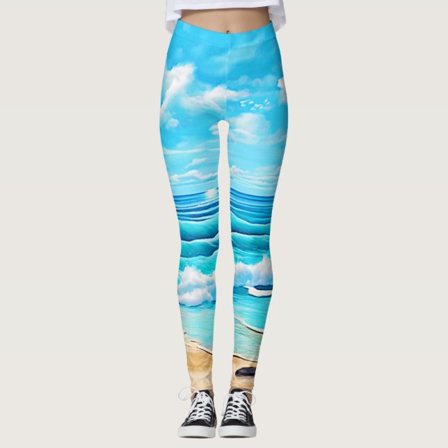 Leggings Sunny Beach Waves Design (Devant)