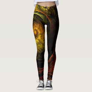 Leggings Sunrise Floral Red Abstrait Art