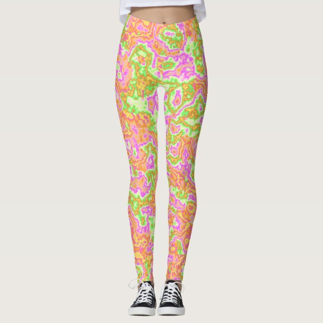 Leggings Super Coloré Acid Trip Retro Hippie Marble Art (Devant)