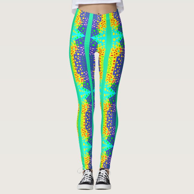 Leggings Super duper bleu clair jaune minuscule motif (Devant)