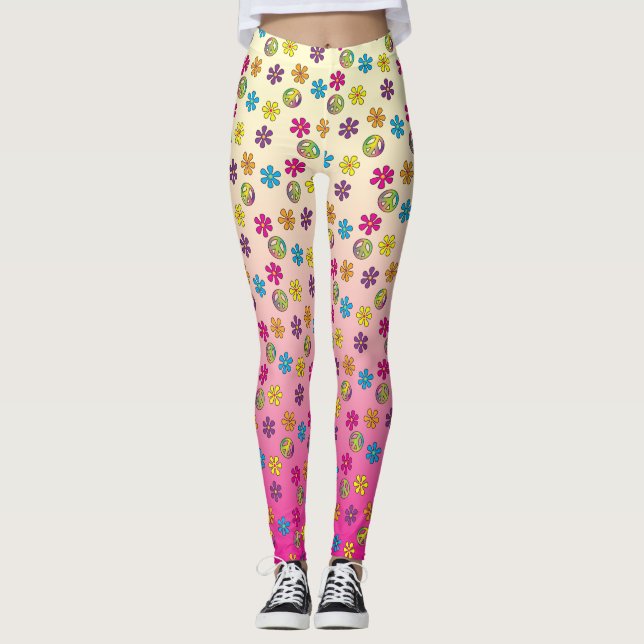 Leggings Super Hippie Paix et Fleur Douche rose fondu (Devant)