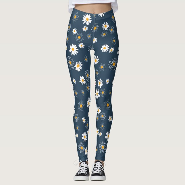 Leggings Superbe Marine Jaune Blanc Classique Fleurs de mar (Devant)