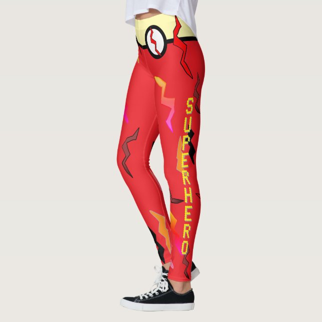 Leggings Superhero Halloween Crème rouge éclairs boulons (Gauche)