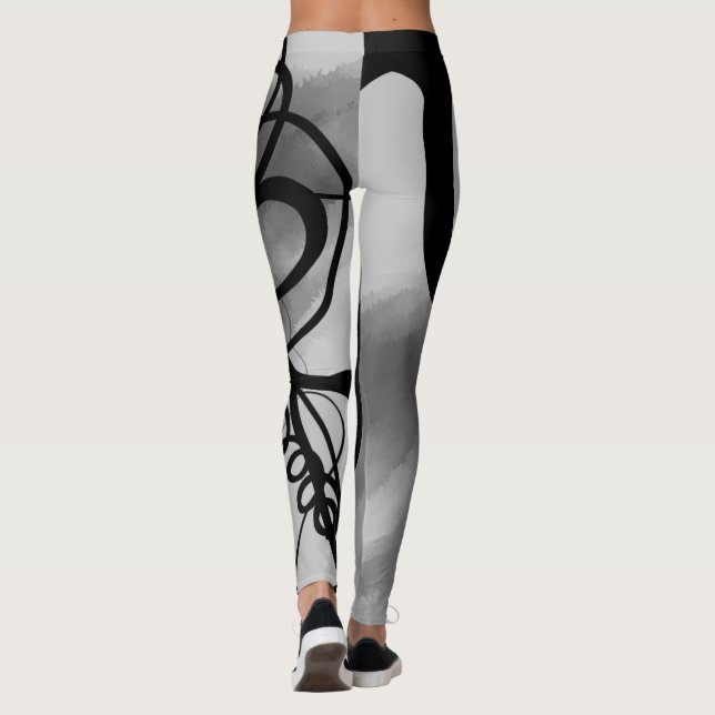 Leggings Sur la grille : gris Abstrait, noir et blanc (Dos)