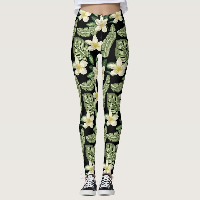 Leggings Surface florale motif Fleurs tropicales et feuille (Devant)