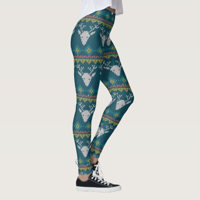 Leggings Sweat de Noël Nordique Reindeer Bleu (Droite)