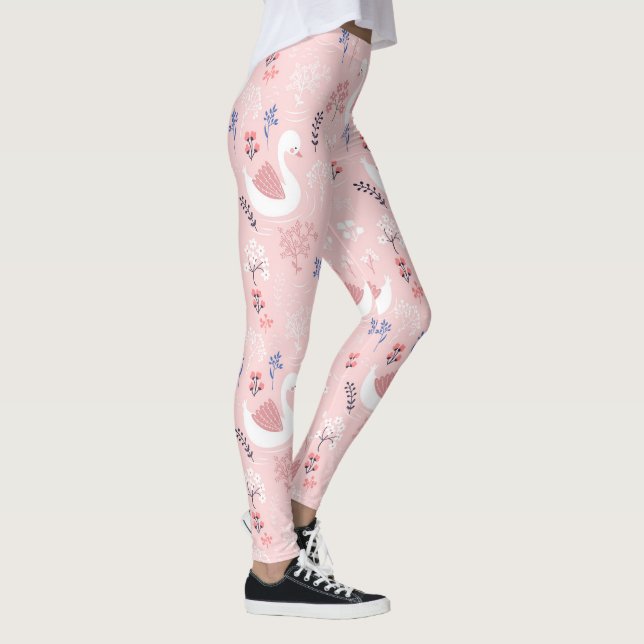 Leggings Sweet White Swans On Pastel Pink Floral Ballet (Droite)