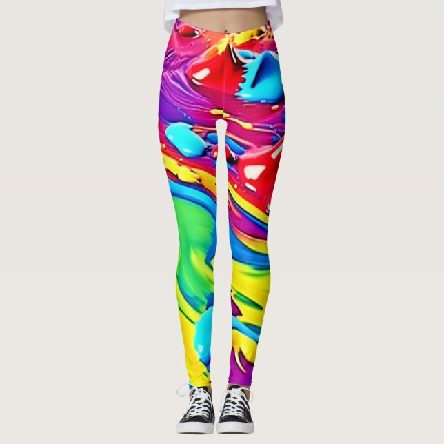 Leggings Swirling Vibrant Paint Art (Devant)