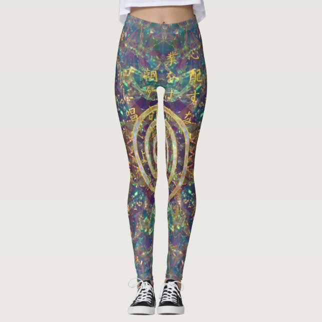 Leggings Symbole de Choku Rei d'or et préceptes de Reiki (Devant)