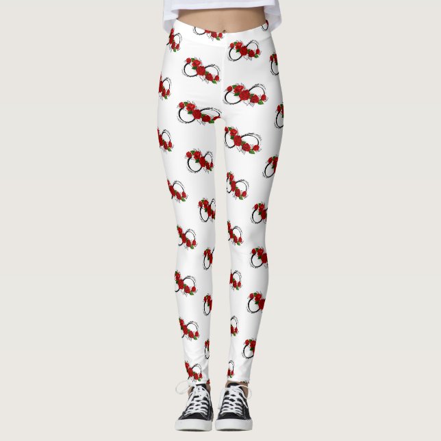 Leggings Symbole d'infini avec les roses rouges (Devant)