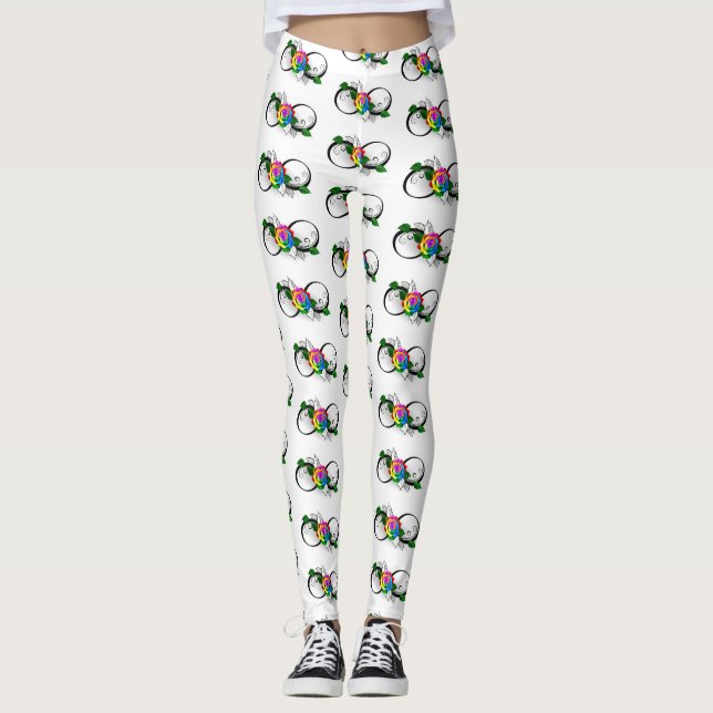 Leggings Symbole d'infini avec Rose arc-en-ciel (Devant)