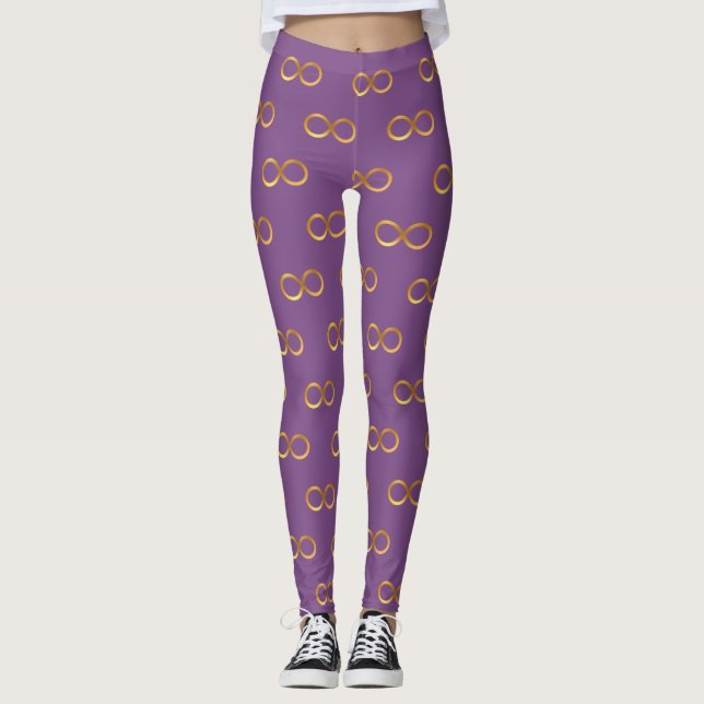 Leggings Symbole d'infini doré sur fond violet (Devant)
