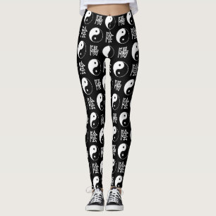Leggings Symbole Yinyang noir Motif de texte chinois