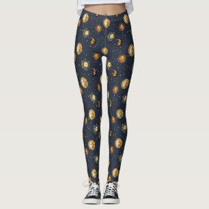 Leggings Symboles d'astrologie Navy Gold Cosmiques