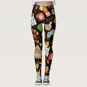 Leggings Symboles russes : Motif Vintage coloré.