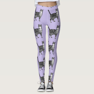 Leggings Tabby Cat Cool Animal Légendes noires et violette