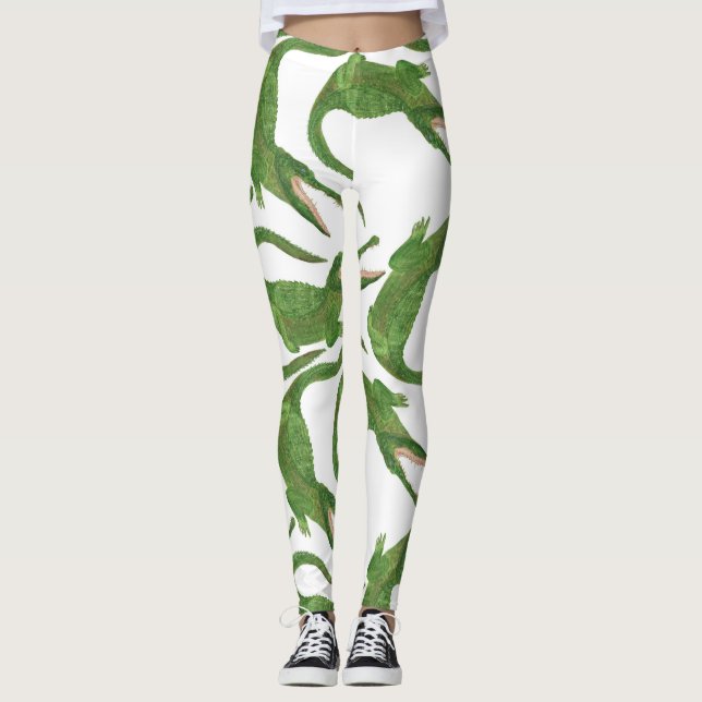 Leggings Tableau d'aquarelle blanc crocodile (Devant)