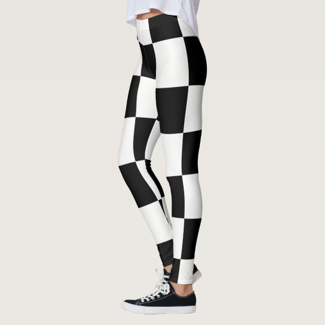 Leggings Tableau de contrôle ~ Échecs~ Design Carré noir et (Gauche)