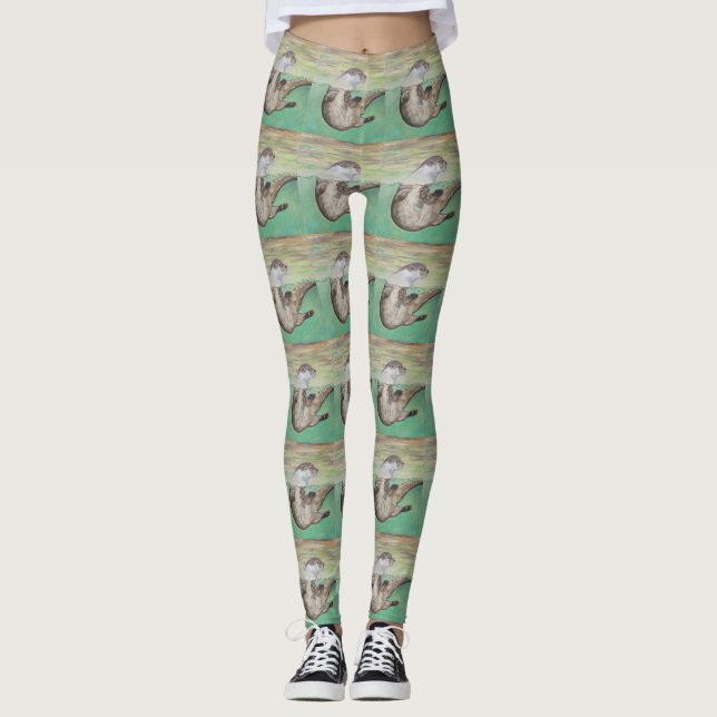 Leggings Tableau de la loutre de rivière joueuse (Devant)