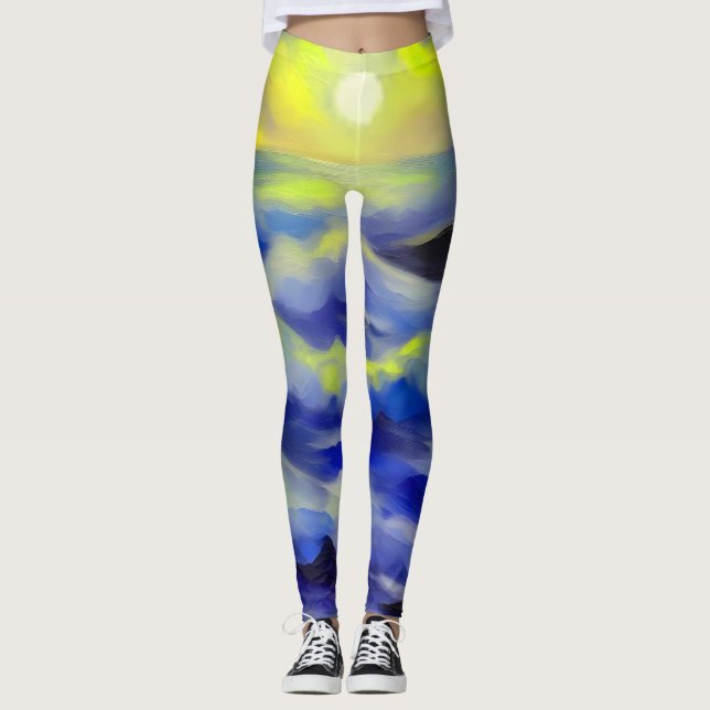 Leggings Tableau des vagues bleu foncé sous le soleil (Devant)