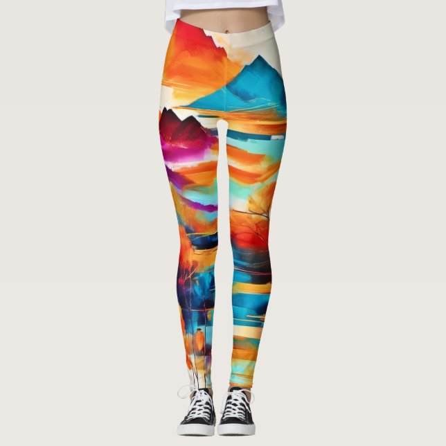 Leggings Tableau du coucher de soleil de montagne (Devant)