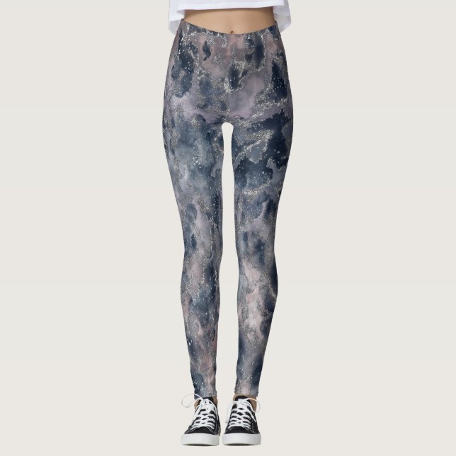 Leggings Tache d'aquarelle abstraite rose et bleu pâle (Devant)