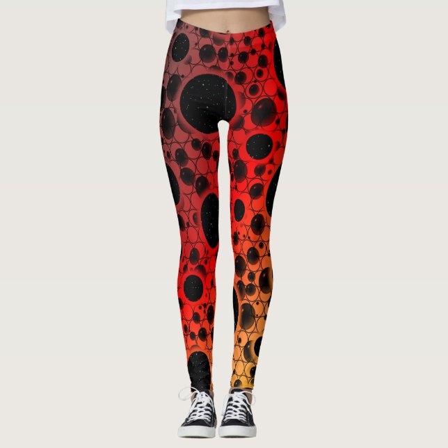 Leggings Taches de bulle spatiale - Noir/Rouge/Or (Devant)