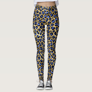 Leggings Taches de léopard en feuille d'or et bleu royal él