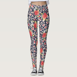 Leggings Taches de léopard et roses vintage Impression d'an