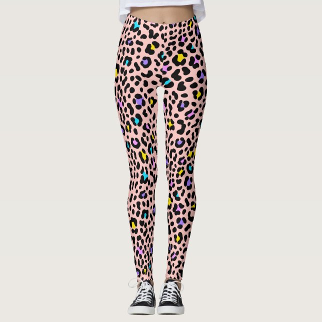 Leggings Taches de léopard rose blush Imprimé animal (Devant)