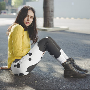 Leggings Taches de vache blanche et noire