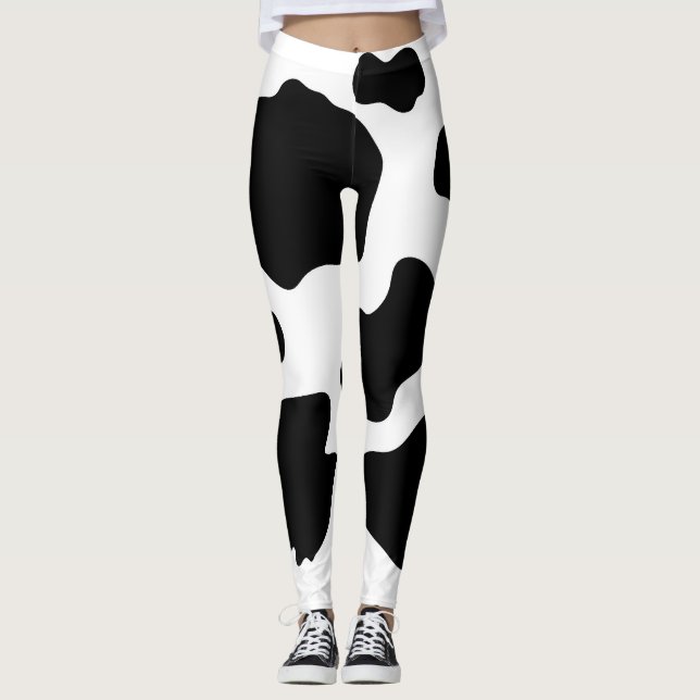 Leggings Taches de vache laitière Impression Noir & Blanc  (Devant)