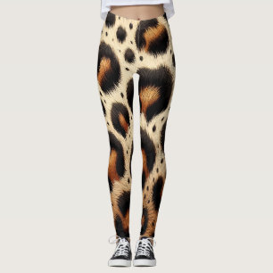 Leggings Taches d'Impression Animale Fourrure Léopard Beige
