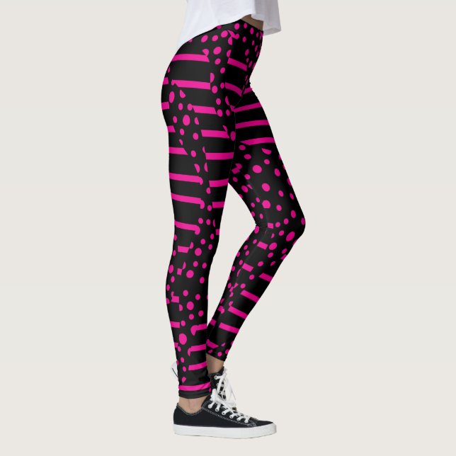 Leggings Taches et Rayures 2 - Magenta et Noir (Droite)