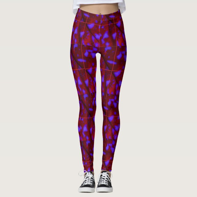 Leggings Taches violettes sur fond rouge foncé (Devant)