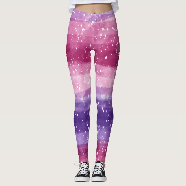 Leggings Tacheté de violet et de rose  (Devant)