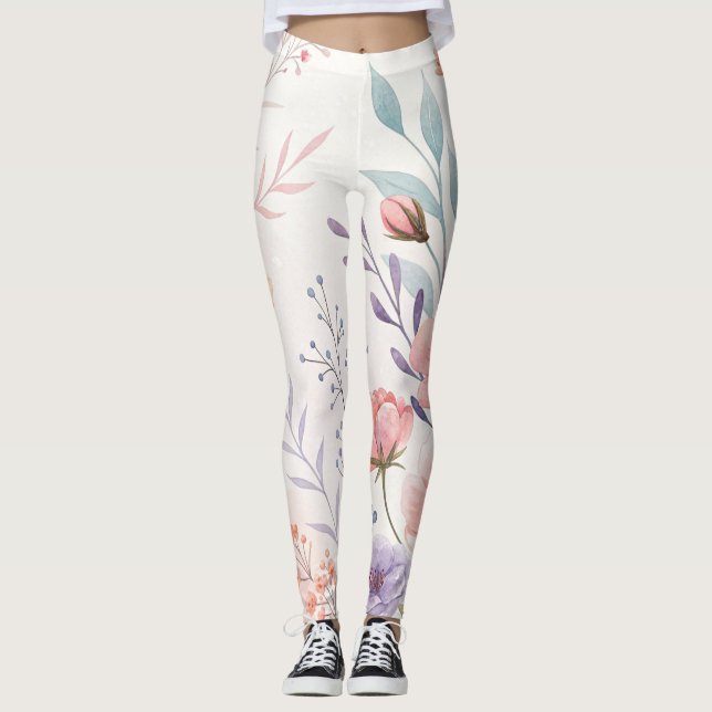 Leggings Taille Haute Floral Aquarelle (Devant)