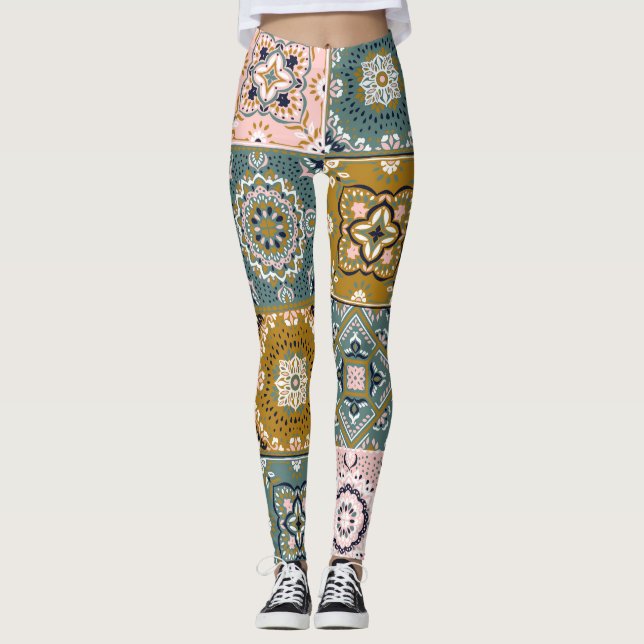 Leggings Talavera Indian : Patchwork, Ethnic Mosaic. (Devant)