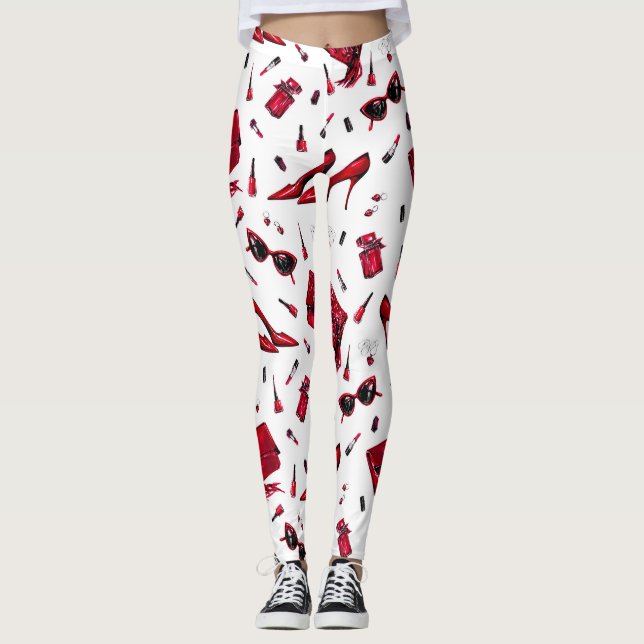 Leggings talons rouges, motif d'accessoires de mode. (Devant)