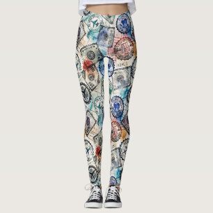 Leggings Tampon de passeport rustique motif voyage (2)