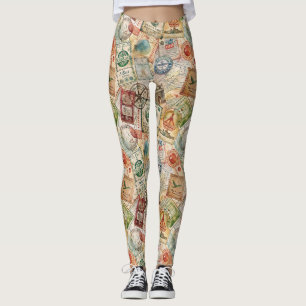 Leggings Tampon de passeport rustique motif voyage (5)