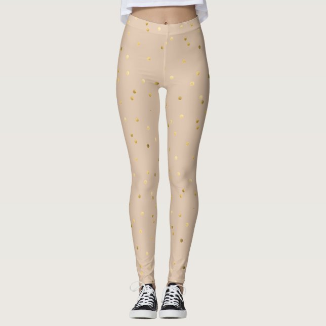 Leggings Tan Avec Points Cercles Or brillants Confetti (Devant)