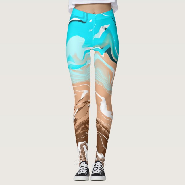 Leggings Tan to Blue Ombre Fluid Art (Devant)