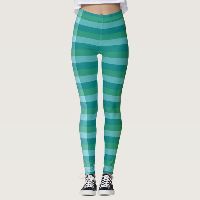 Leggings Tanager Turquoise, Bleu sarcelle et ligne verte Ke (Devant)